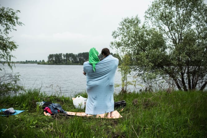 Yuka and Vanya look at the Dnieper