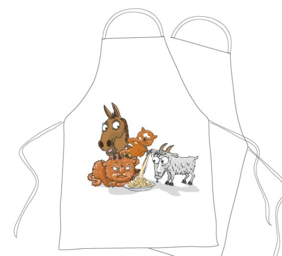 Cooking for two: 2 signed aprons with Cheeky Max characters (picture is draft)