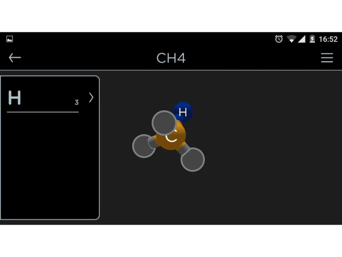 Waltzing Atoms App: Methan – Ziehe das Wasserstoffatom an eine freie Stelle