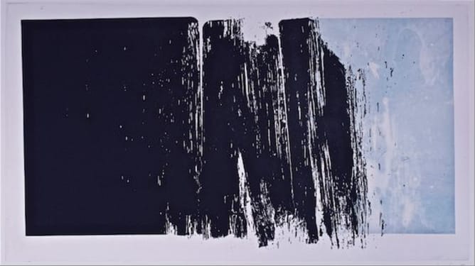 Oeuvre n°2 de Nicolas Delémont «Par delà les nuages», 2/18 – 2012, Estampe, 57 x 94 cm (Fr. 400.-), Aquatinte sur chine teinté et appliqué sur BFK Rives