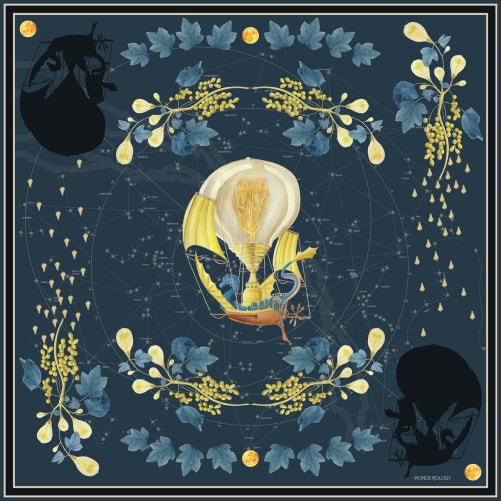 CHF 208: foulard twill de soie 90x90cm dessin «Universe Calling» col bleu