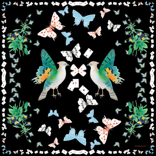 CHF 288: foulard cachemire-modal 140x140cm dessin «Playful Wings» col noir