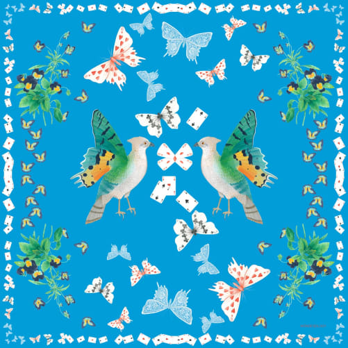 CHF 288: cashmere-modal scarf 140x140cm «Playful Wings» design col turquoise