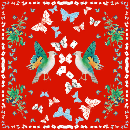 CHF 288: foulard cachemire-modal 140x140cm dessin «Playful Wings» col rouge