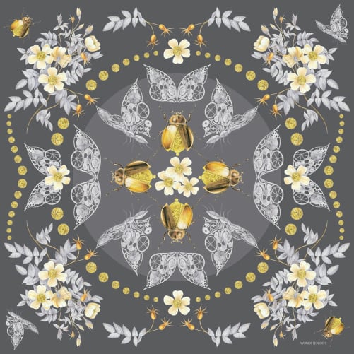 CHF 316: silk twill scarf 135x135cm «Mechanical Fantasy» design col grey