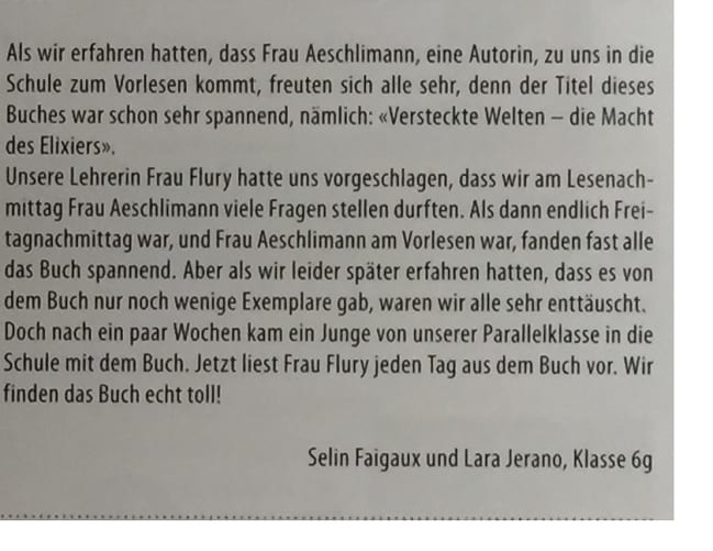 Lesung an der Primarschule 5./6. Klassen Schulhaus Kastels: