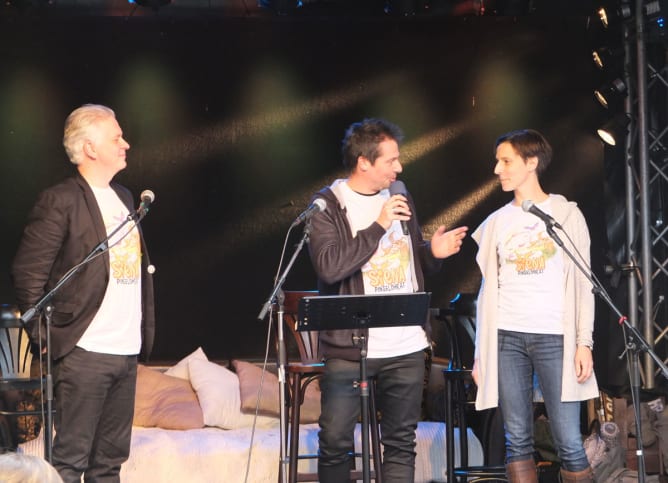 Michael, Markus und Christina bei der Präsentation des ersten Abenteuers.