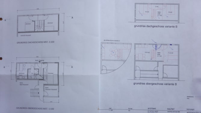 Pläne Ferienzimmer: links = bestehend, rechts = neu