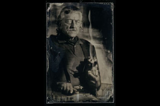 An ambrotype on clear glass of Artist Dieter Meier «Yello» made during the Manifesta Biennial 2016. 