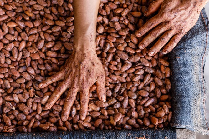 après l’étape de la fermentation, les fèves sont séchées à l’extérieur