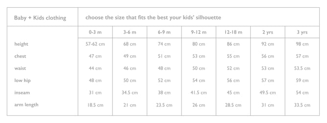 not sure about the sizes? Have a look at this size chart