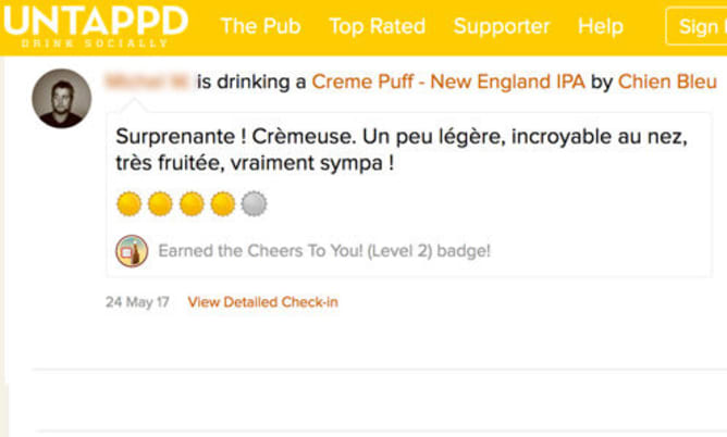 Avis sur le site untappd