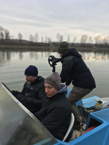 Team beim Filmen (Kameramann Erwin, Captain Tom, Assistent David)