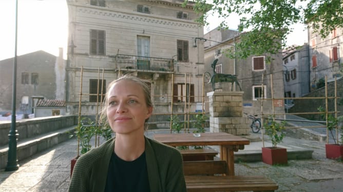 Kundalini Yoga Teacher Sandra Mauerhofer in the beautiful town of Buje