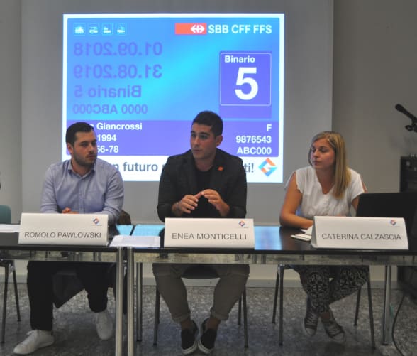 Romolo, Enea e Caterina alla presentazione della petizione «Binario 5»