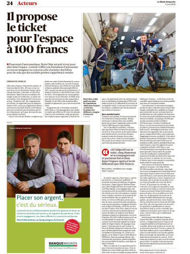 Press article as seen in Le Matin Dimanche, April 2019