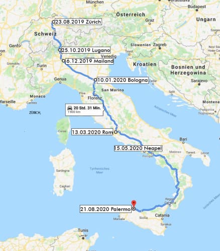 Route nach Palermo