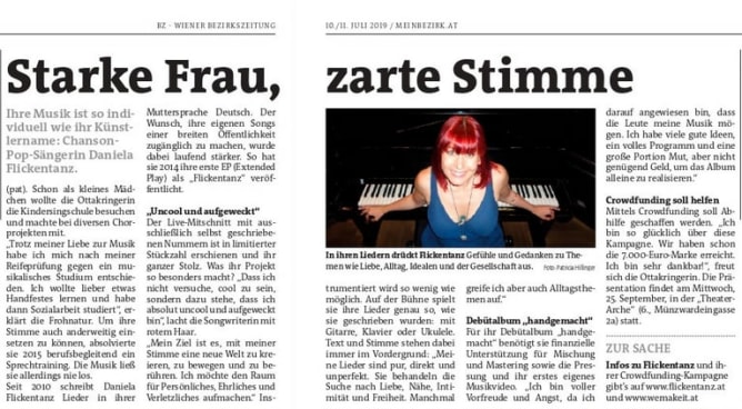 Portrait in der Bezirkszeitung Wien von Patricia Hill