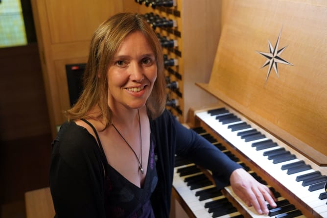 At the console of the Metzler organ of the Monastery of Poblet in Spain