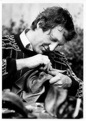 Pierangelo Summa crafting a leather mask (80's)