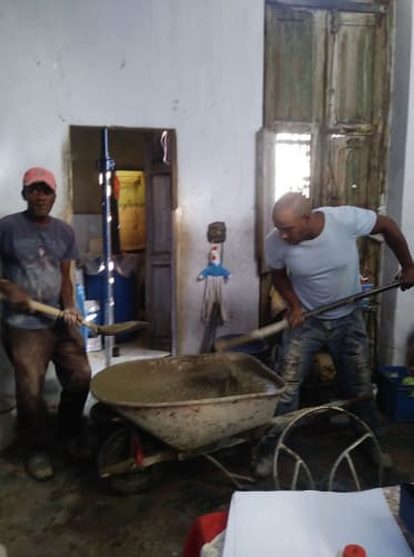 Mixing cement in the living room