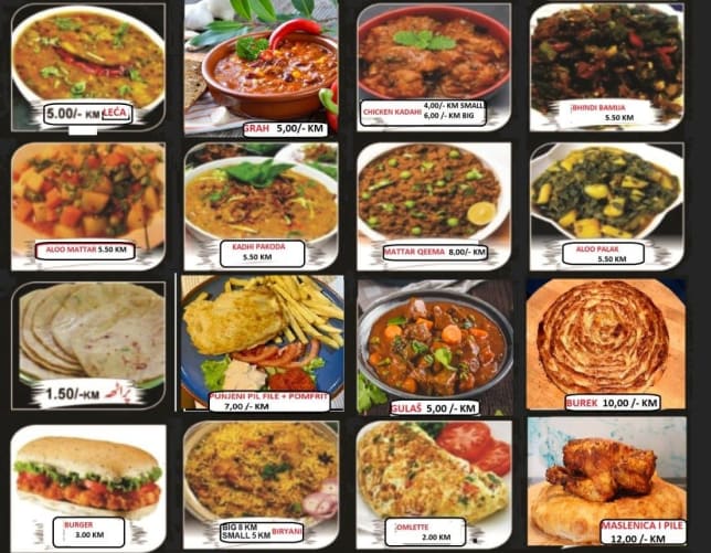 Menu des pakistanischen Restaurants