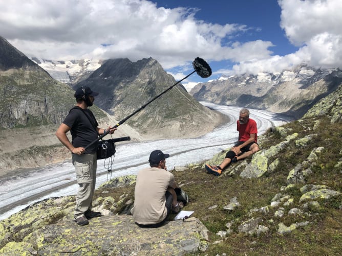 Interview au bord du glacier de l'Aletsch