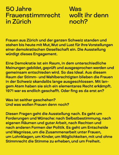 50 Jahre Frauenstimmrecht in Zürich - was wollte ihr denn noch?