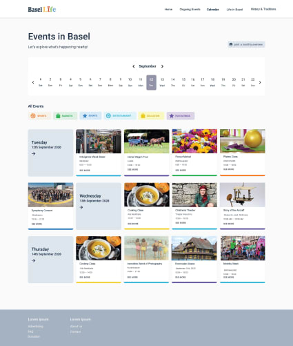 The calendar will show all events for a given day, color-coded by type