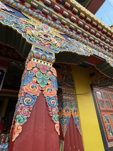 Colored carvings on Buddhist monastery