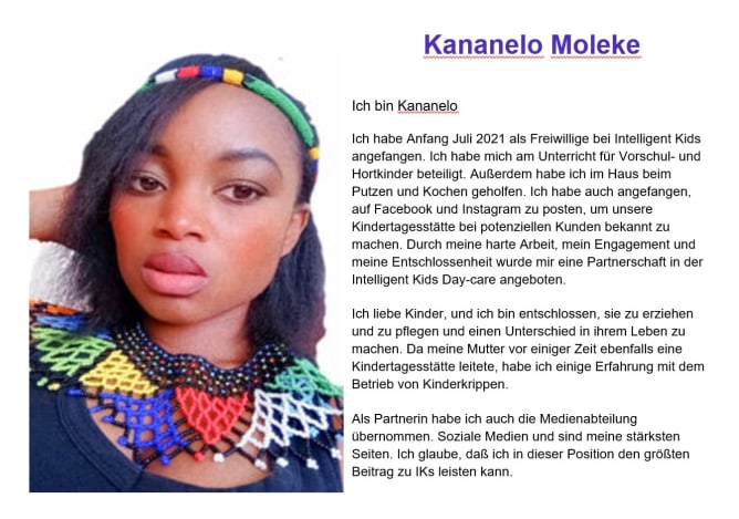 Kananelo, the new girl in town.