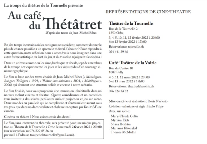 Verso du Flyer «Au café du Thétâtret»