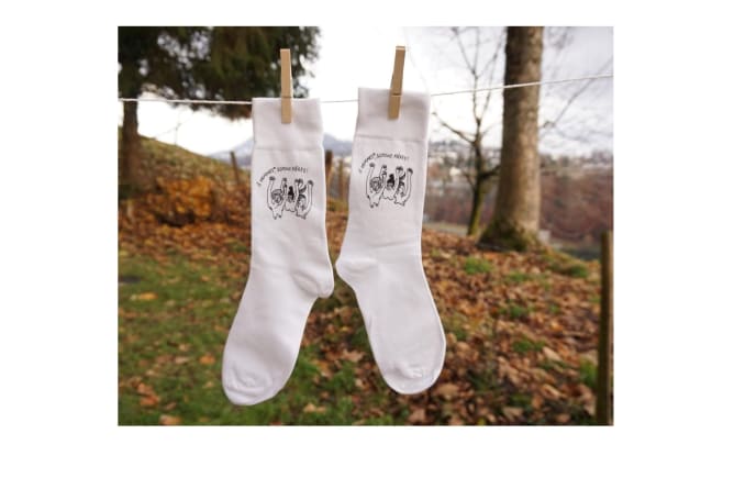 Screen printed socks designed by Line Rime