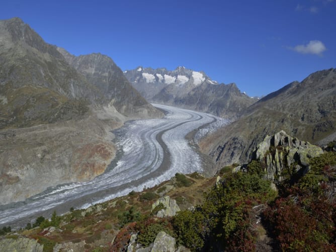 Le Grand Glacier d’Aletsch (Valais, Suisse) est un exemple parfait d’un paysage glaciaire