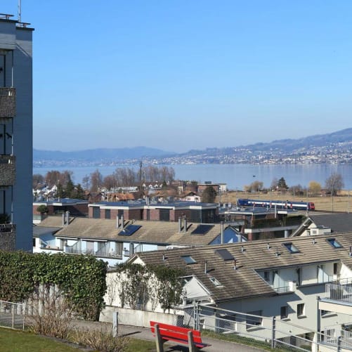 3. Wer den 15 Min. Fussweg vom Bahnhof Pfäffikon SZ zum Zeughaus nimmt, wird auf halbem Weg mit dieser Aussicht über den Zürichsee belohnt!