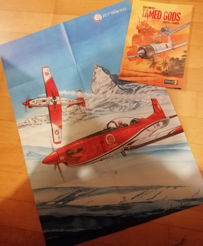 signed and numbered Comic with Swiss PC-7 poster