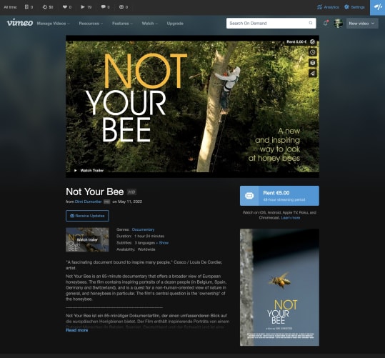 Watch Not Your Bee via ’Vimeo on demand’