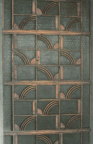 Dōjunkai Daikanyama Apartments, detail of stained glass door (photo 1995)