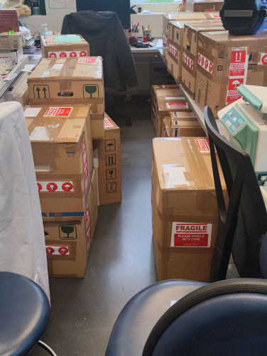 My work place filled of boxes