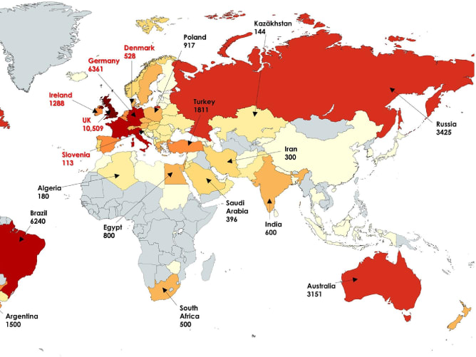 Map displaying estimated diagnosed CF patient burden around the world. (PMID: 35125294)