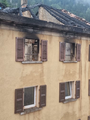 Roof completely burned away