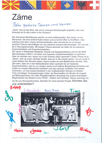 der Spendebrief der Klasse 