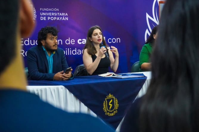 Speaking at a lecture at the University of Popayan, attended by 100+ students