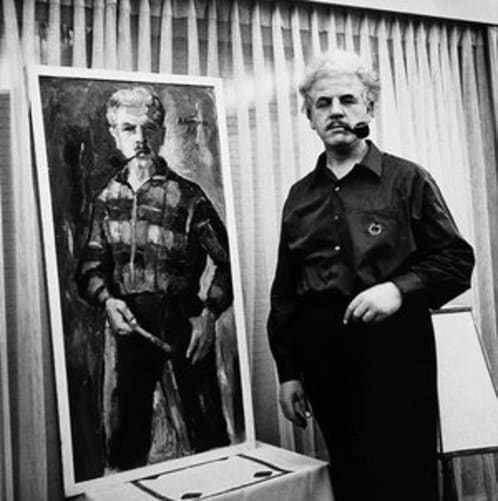 Arturo Ermini in den 60er Jahren vor seinem Selbstporträt
