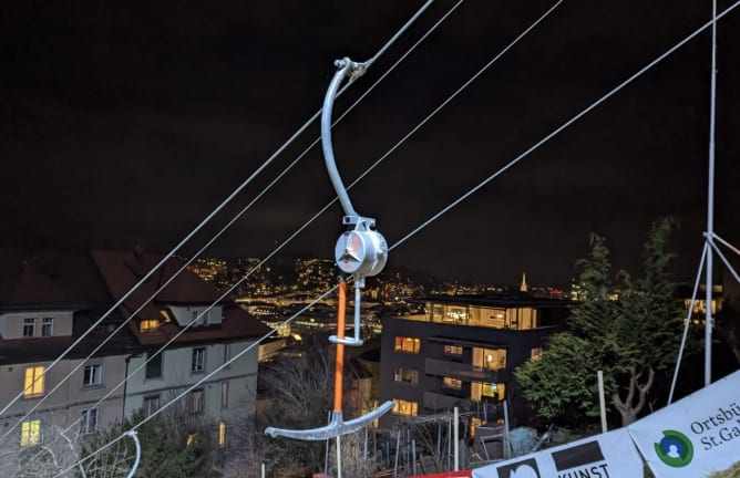 Die Bügel hängen und bambeln über dem Hang