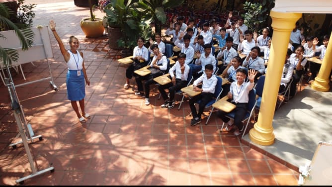 The outdoor school is nice... but it makes learning harder during extreme heat and especially in the rainy season.