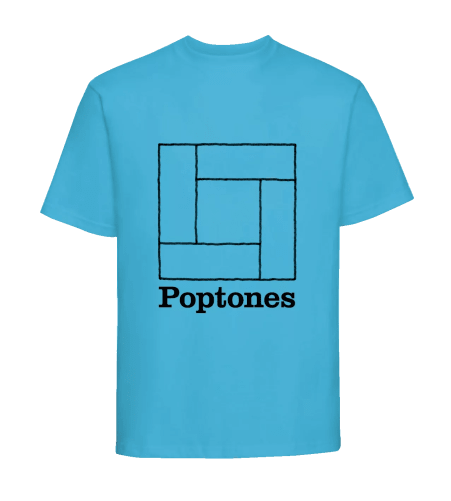 Blue «Poptones» T-shirt: limited edition cotton T-shirt designed by Francis Baudevin. Available in sizes S, M, L, and XL.