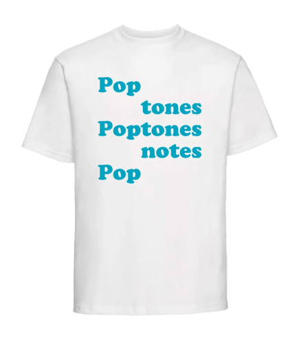 White «Poptones» T-shirt: limited edition cotton T-shirt designed by Francis Baudevin. Available in sizes S, M, L, and XL.