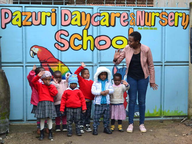 Rachel, our teacher with some of the kids