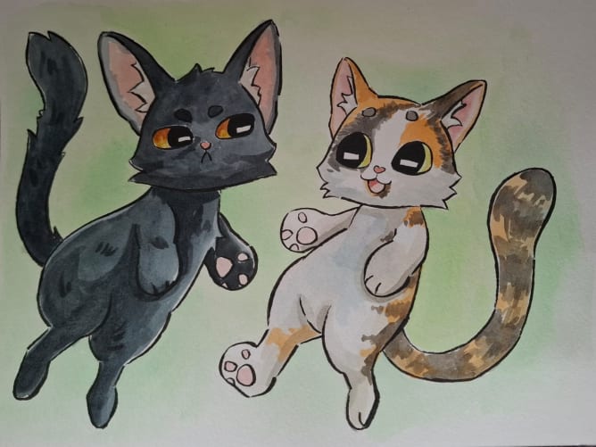 Dies ist eine Zeichnung einer Künstlerin, angefertigt an der Fantasy Basel, nach Fotos unserer 2 Katzen.